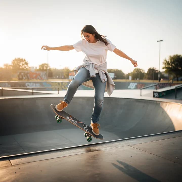 A skateboarder at golden hour